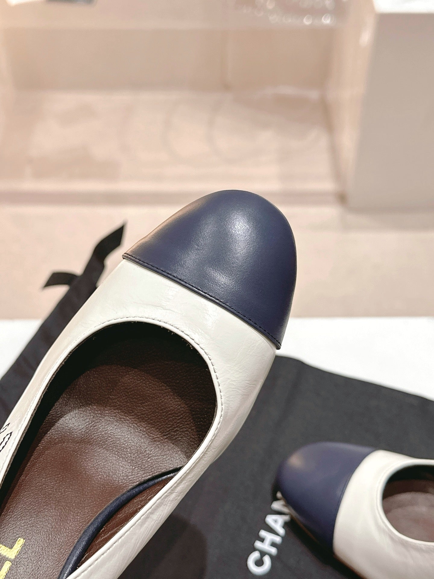 CHANEL HIGH SLINGBACKS WHITE MIX BLACK SHEEPSKIN