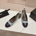 CHANEL SLINGBACKS LIGHT BLUE MIX BLACK SHEEPSKIN