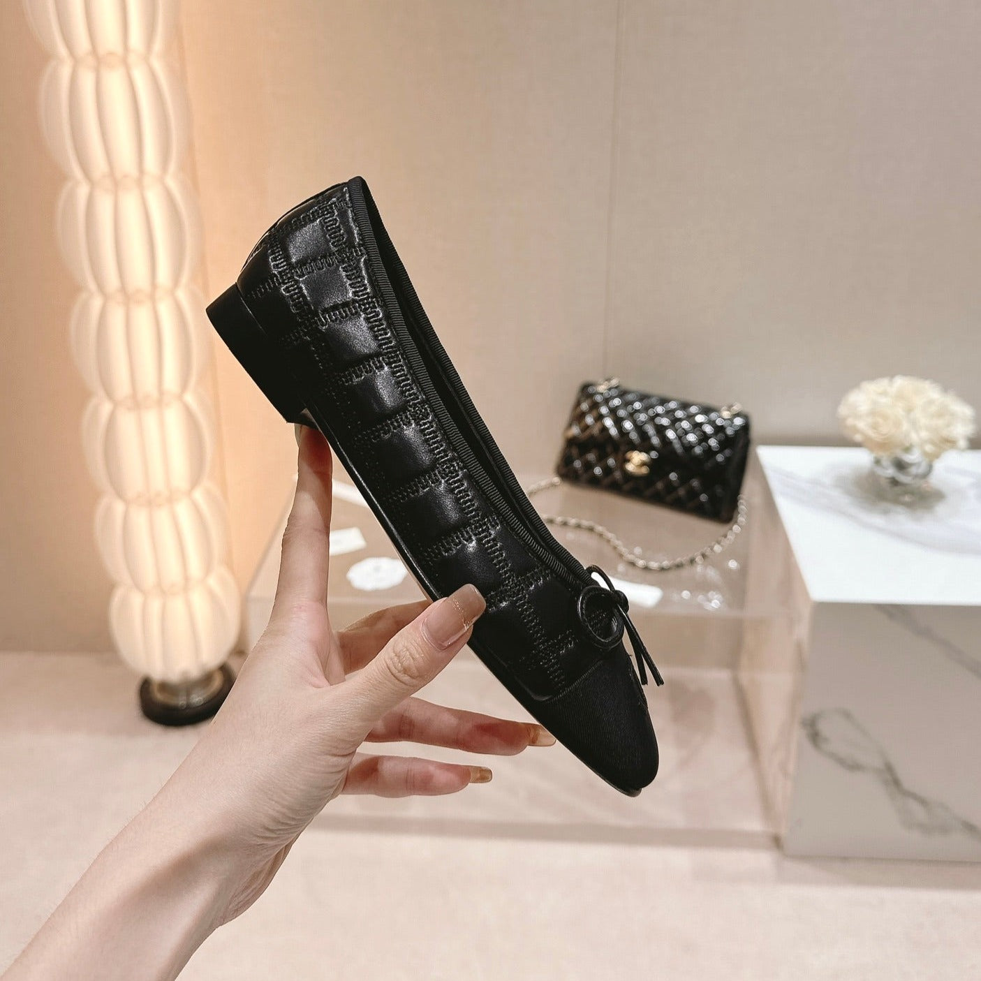 CHANEL Double C New Ballet Flats Black Lambskin