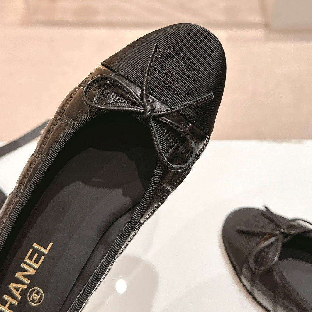 CHANEL Double C New Ballet Flats Black Lambskin