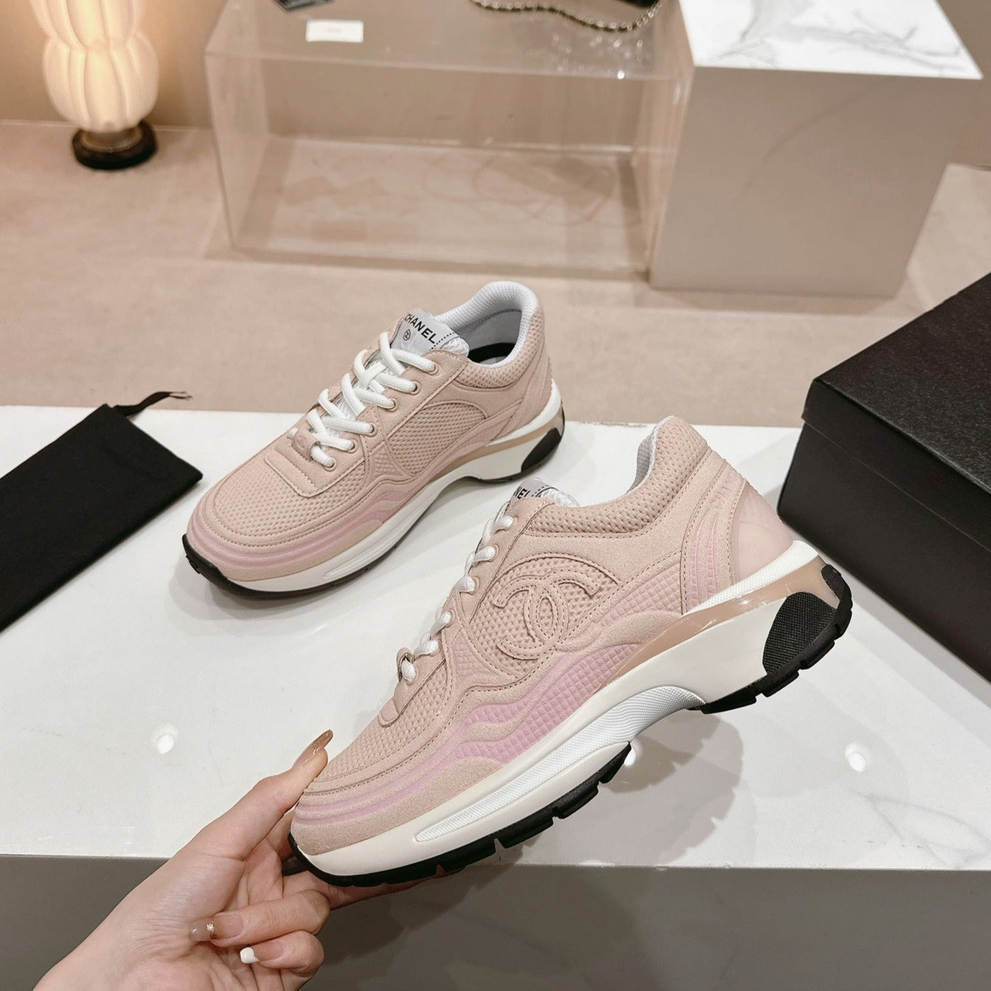 CHANEL Pale Pink Sneaker Breathable mesh