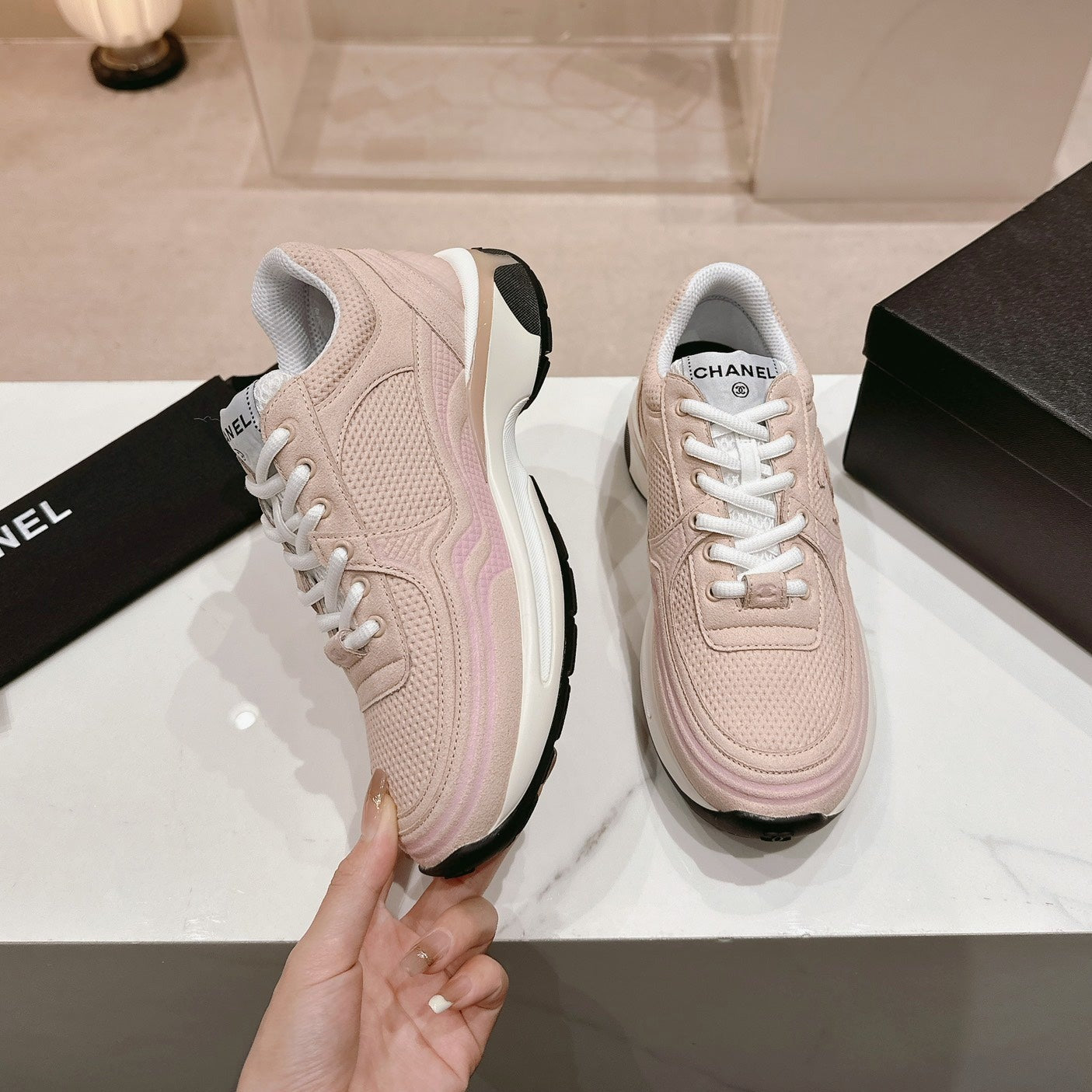 CHANEL Pale Pink Sneaker Breathable mesh