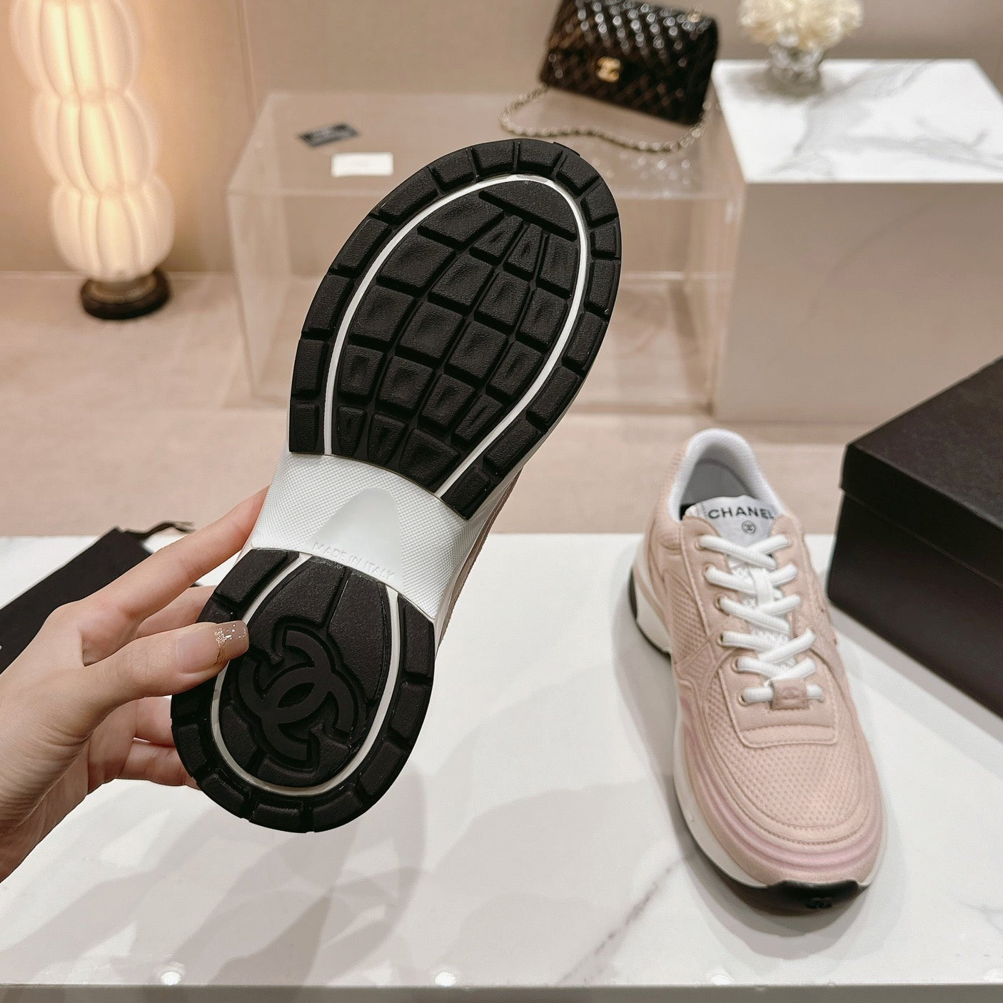 CHANEL Pale Pink Sneaker Breathable mesh