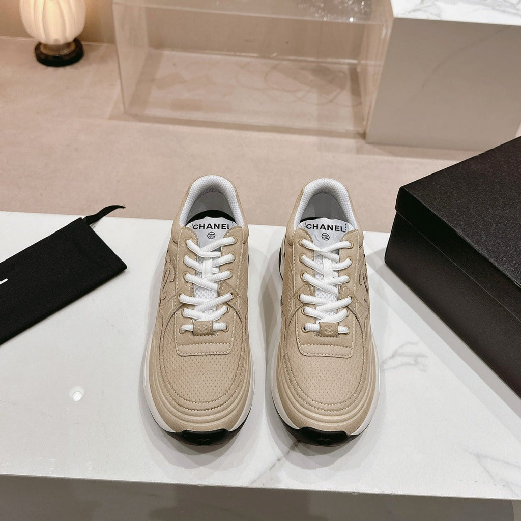 CHANEL Women's Beige Cream Sneaker Breathable mesh