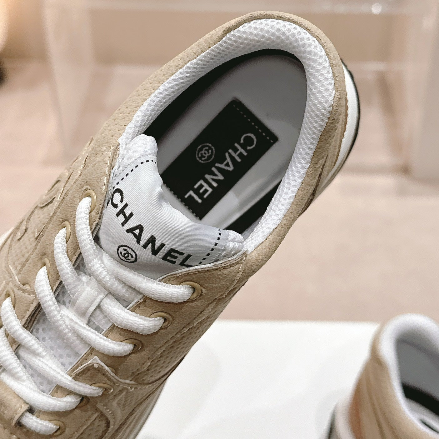 CHANEL Women's Beige Cream Sneaker Breathable mesh