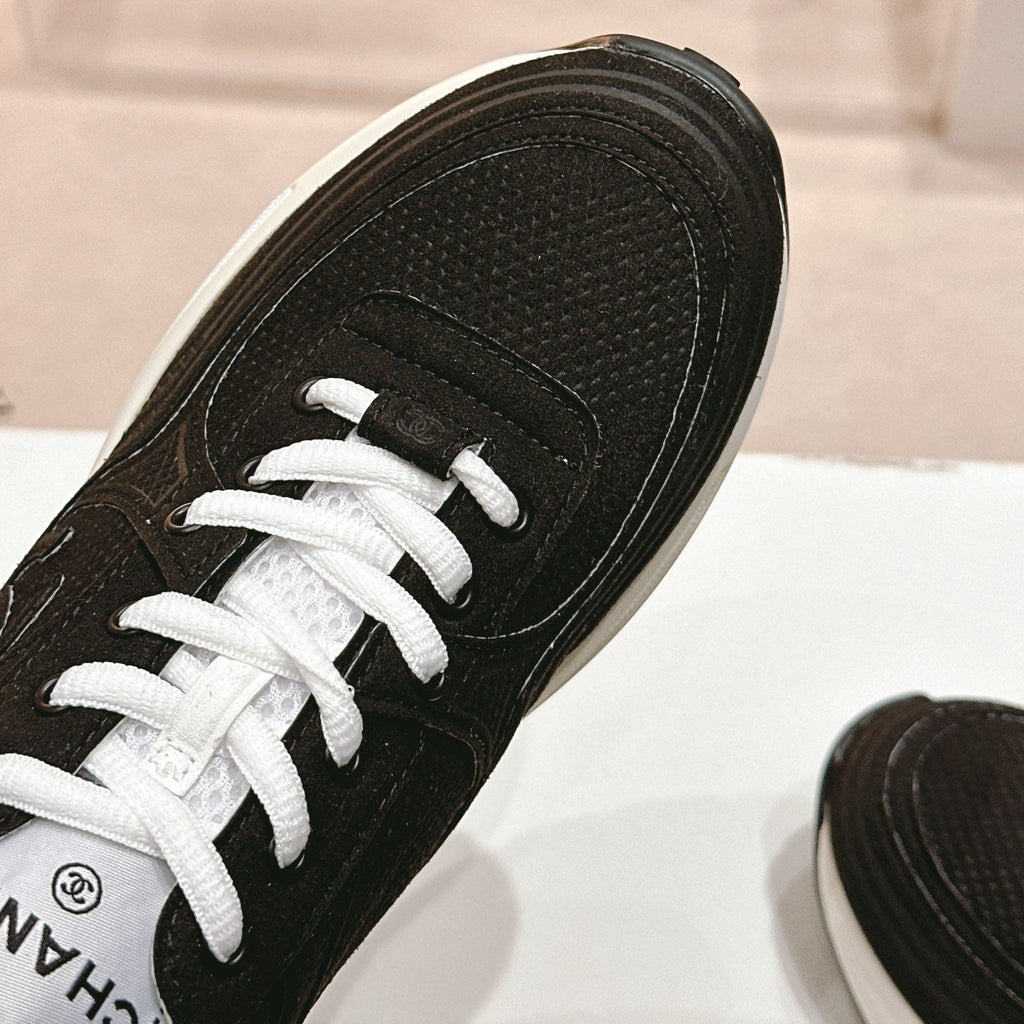 CHANEL Women's Black White Sneaker Breathable mesh