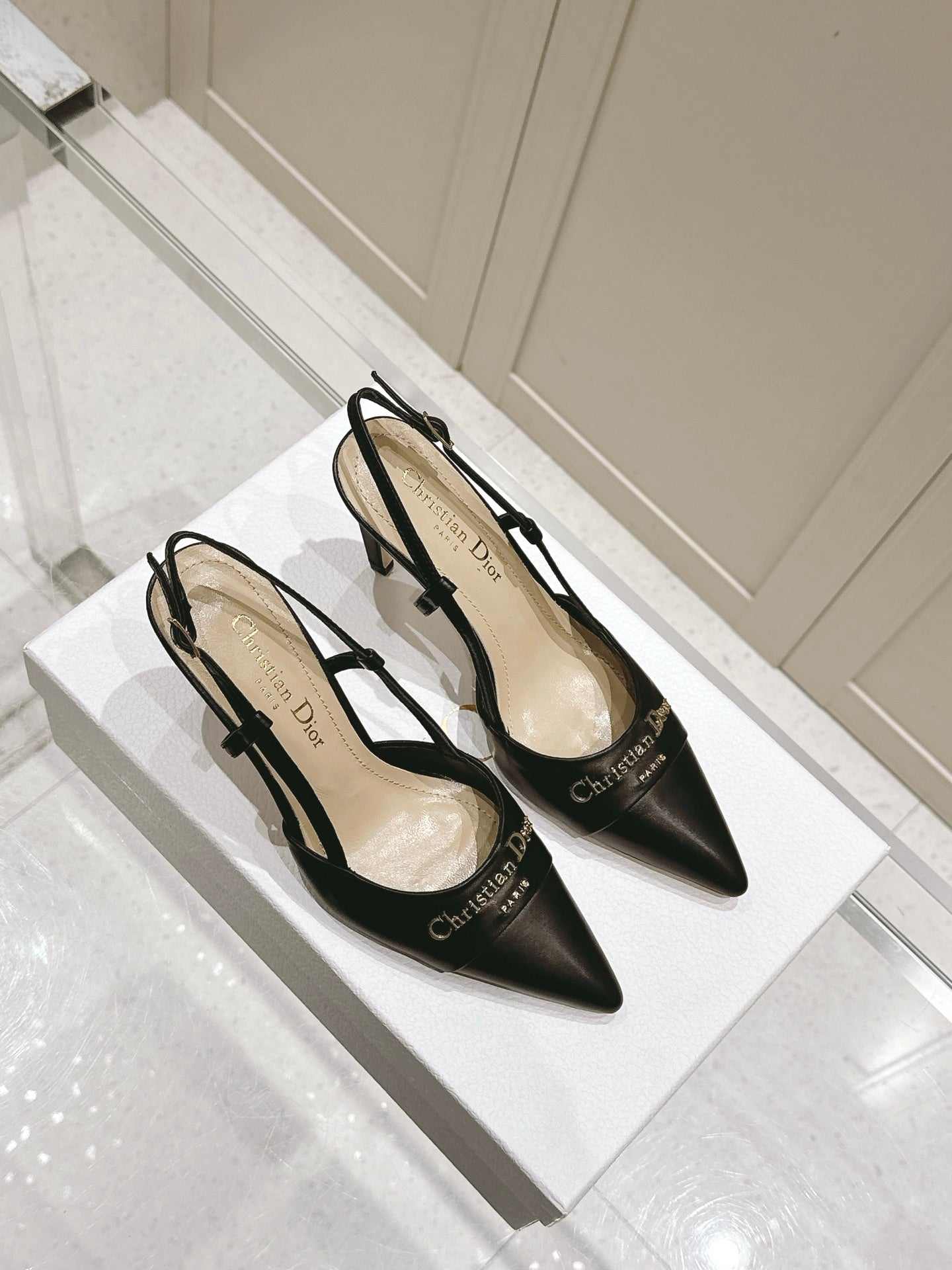 DIOR MY DD 25S SLINGBACK PUMP 50MM IN BLACK CALFSKIN