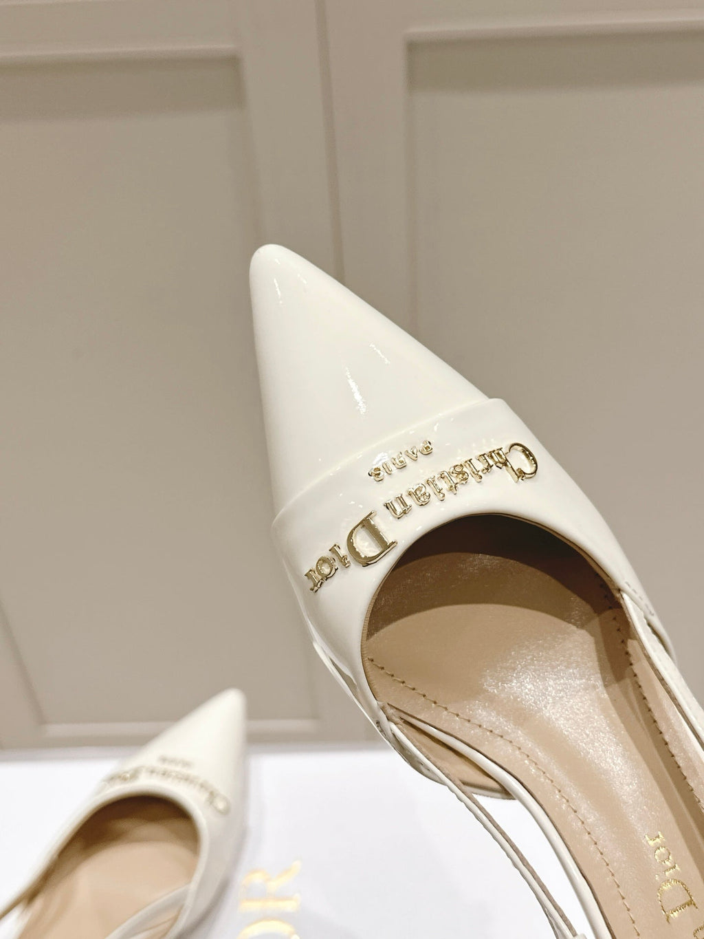 DIOR MY DD 25S SLINGBACK PUMP 50MM IN WHITE GLOSSY CALFSKIN