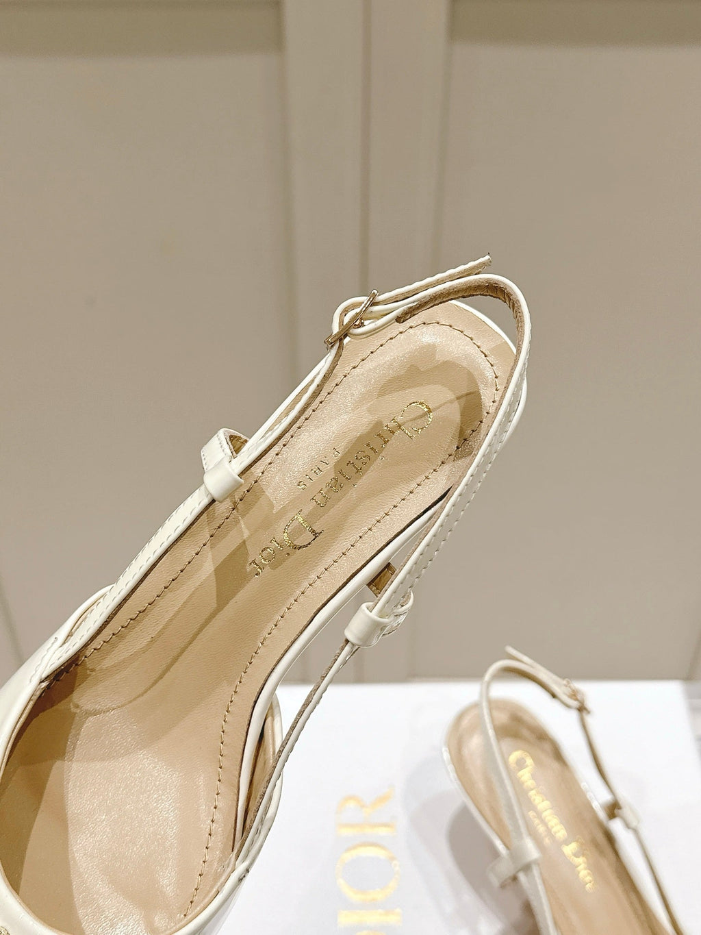 DIOR MY DD 25S SLINGBACK PUMP 50MM IN WHITE GLOSSY CALFSKIN