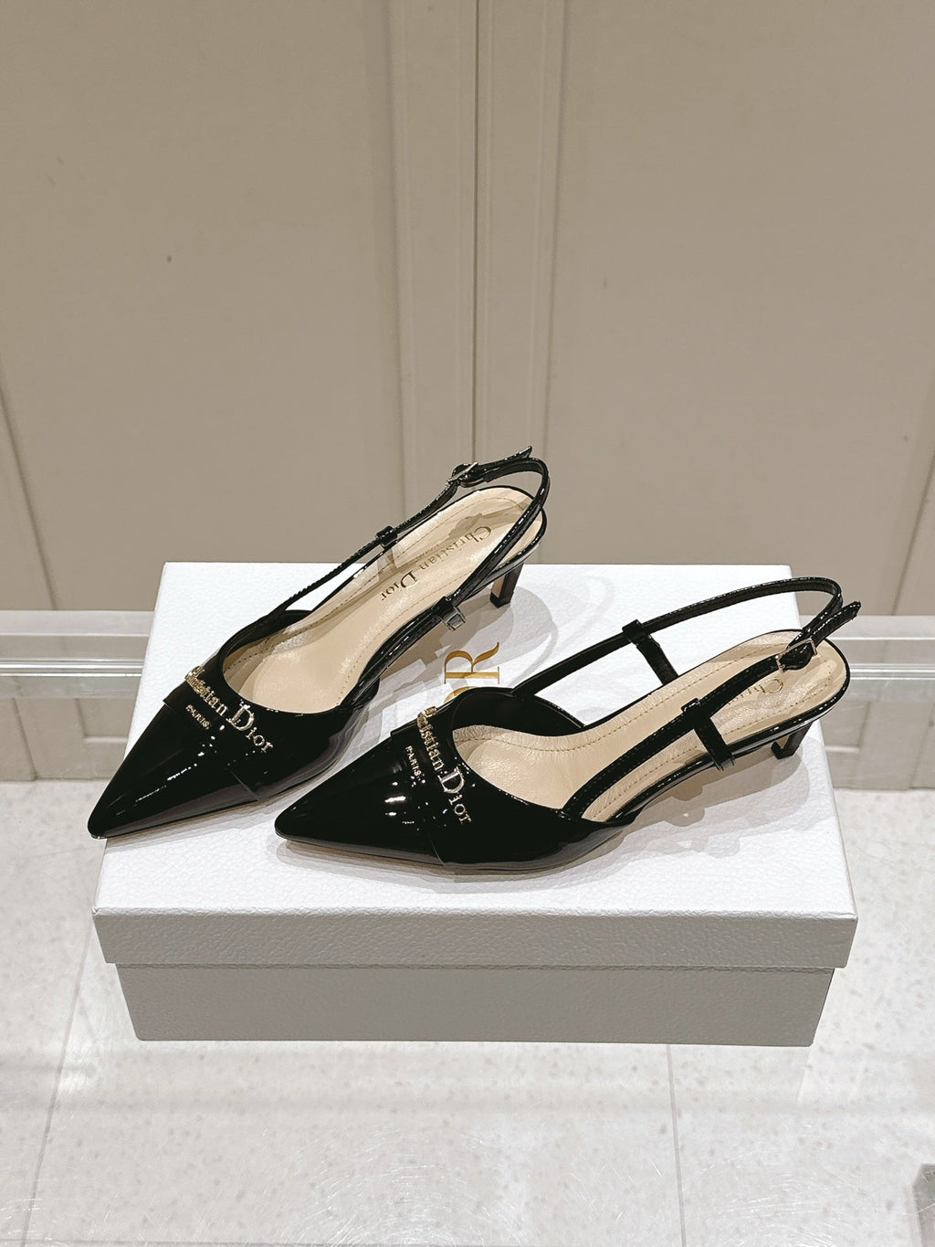 DIOR MY DD 25S SLINGBACK PUMP 50MM IN BLACK GLOSSY CALFSKIN