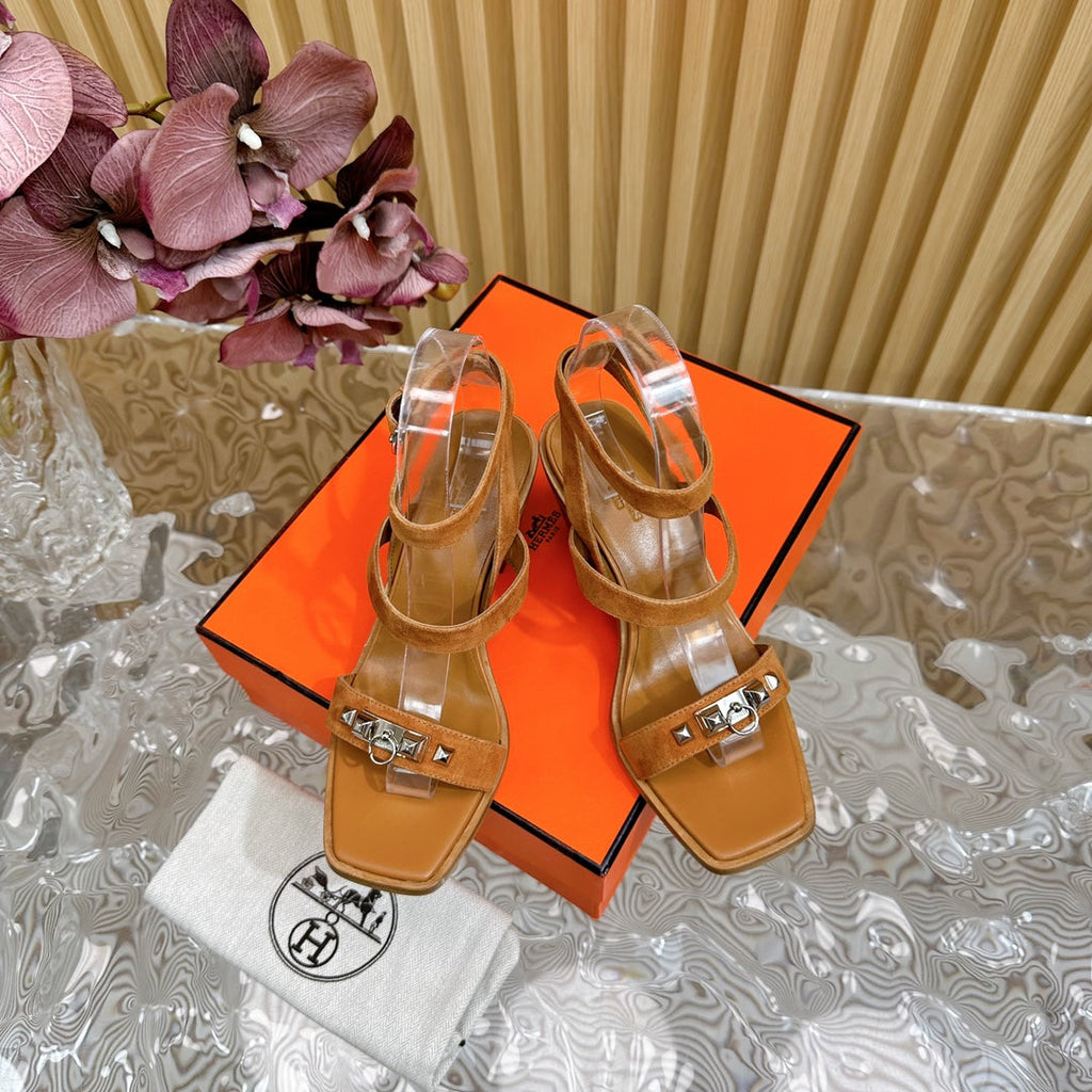 HERMES IVRESSE 65 SANDAL TAWNY SUEDE