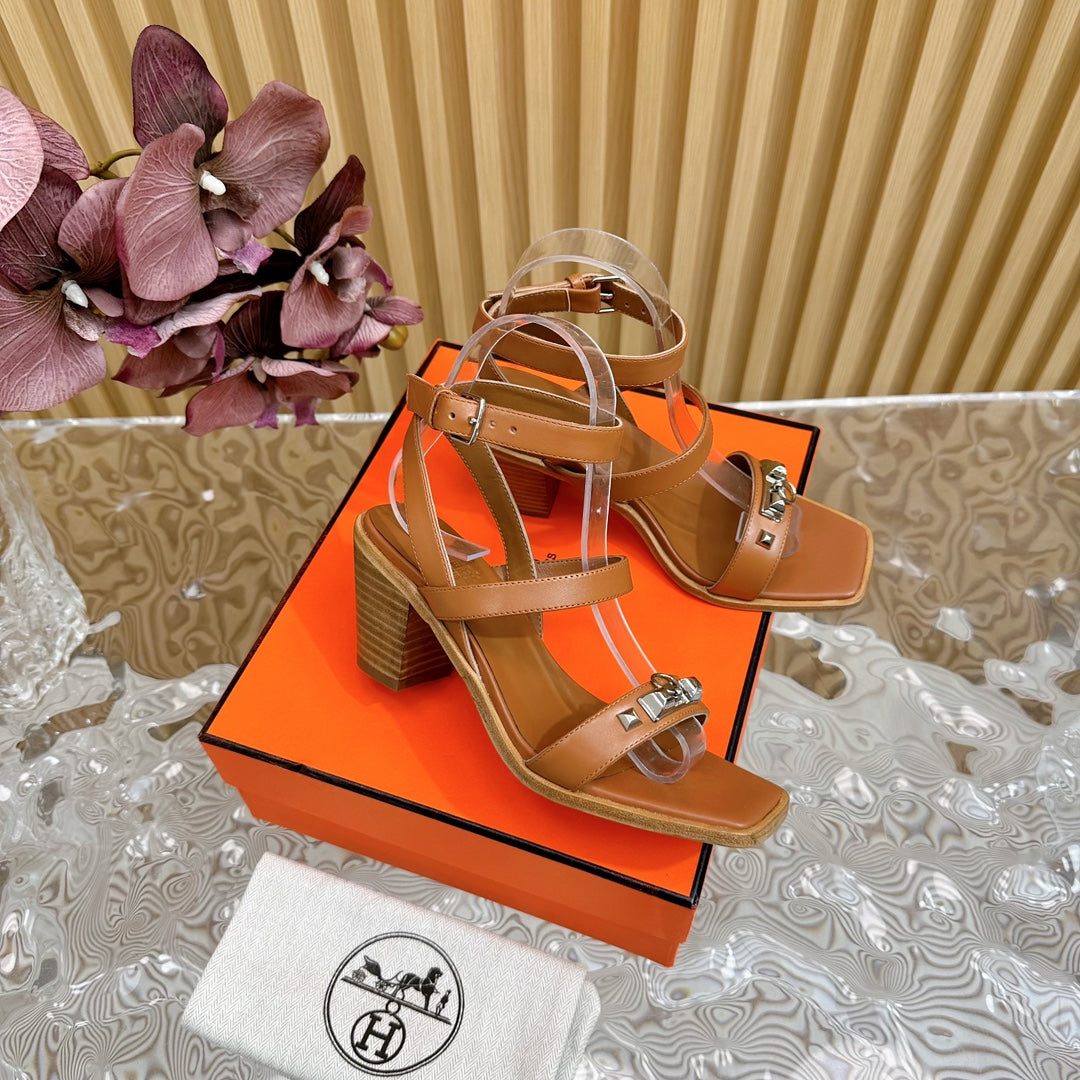 HERMES IVRESSE 65 SANDAL CARAMEL CALFSKIN