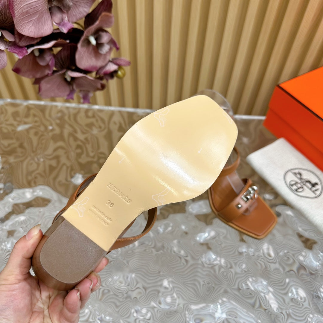 HERMES IVRESSE 65 SANDAL CARAMEL CALFSKIN