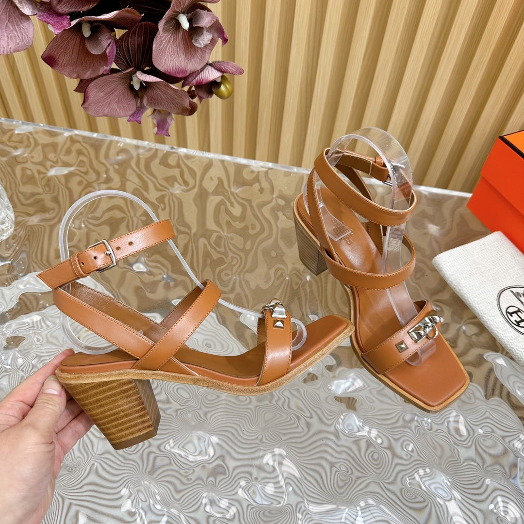 HERMES IVRESSE 65 SANDAL CARAMEL CALFSKIN