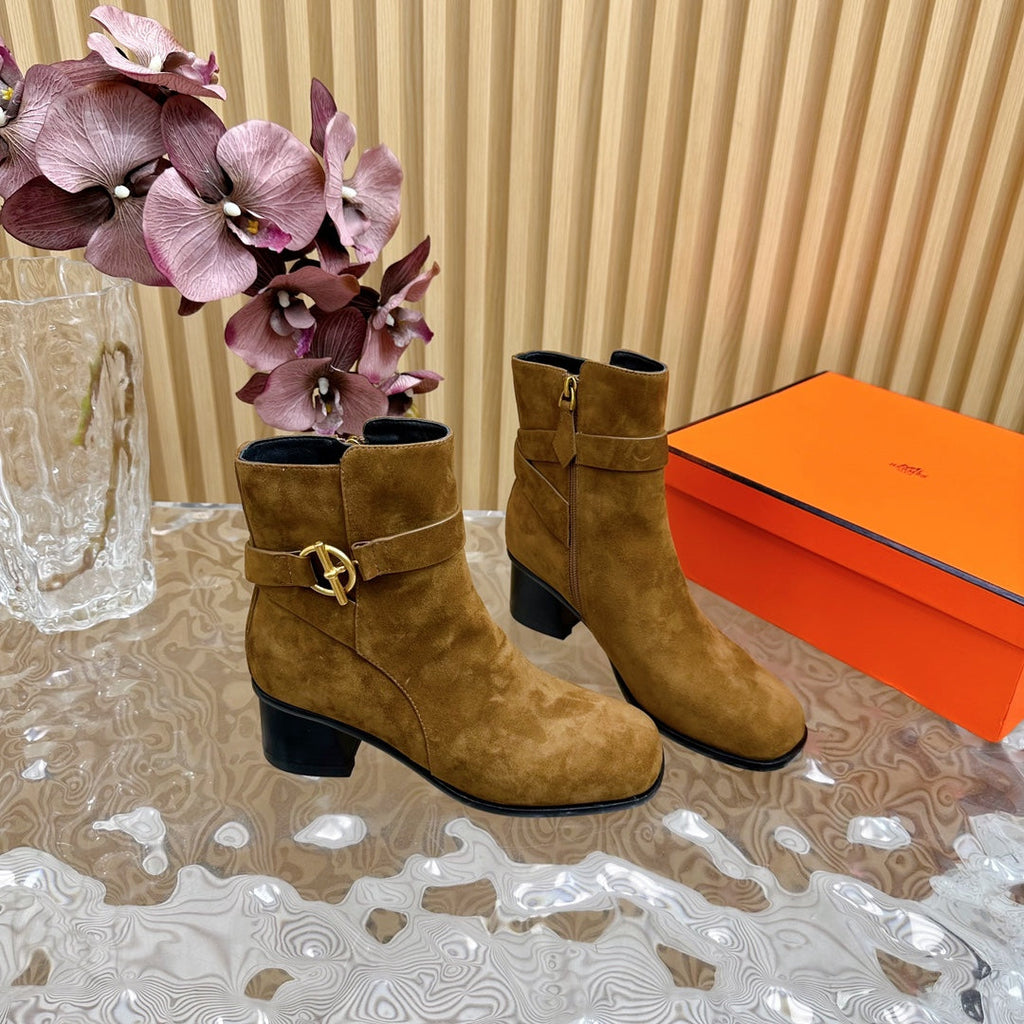 HERMES JILL 60 ANKLE BOOT IN CHOCOLATE BROWN SUEDE