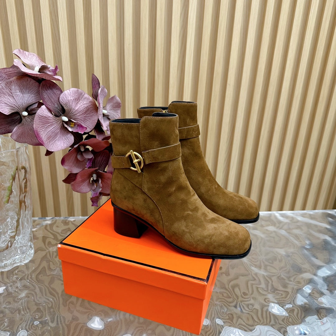 HERMES JILL 60 ANKLE BOOT IN CHOCOLATE BROWN SUEDE