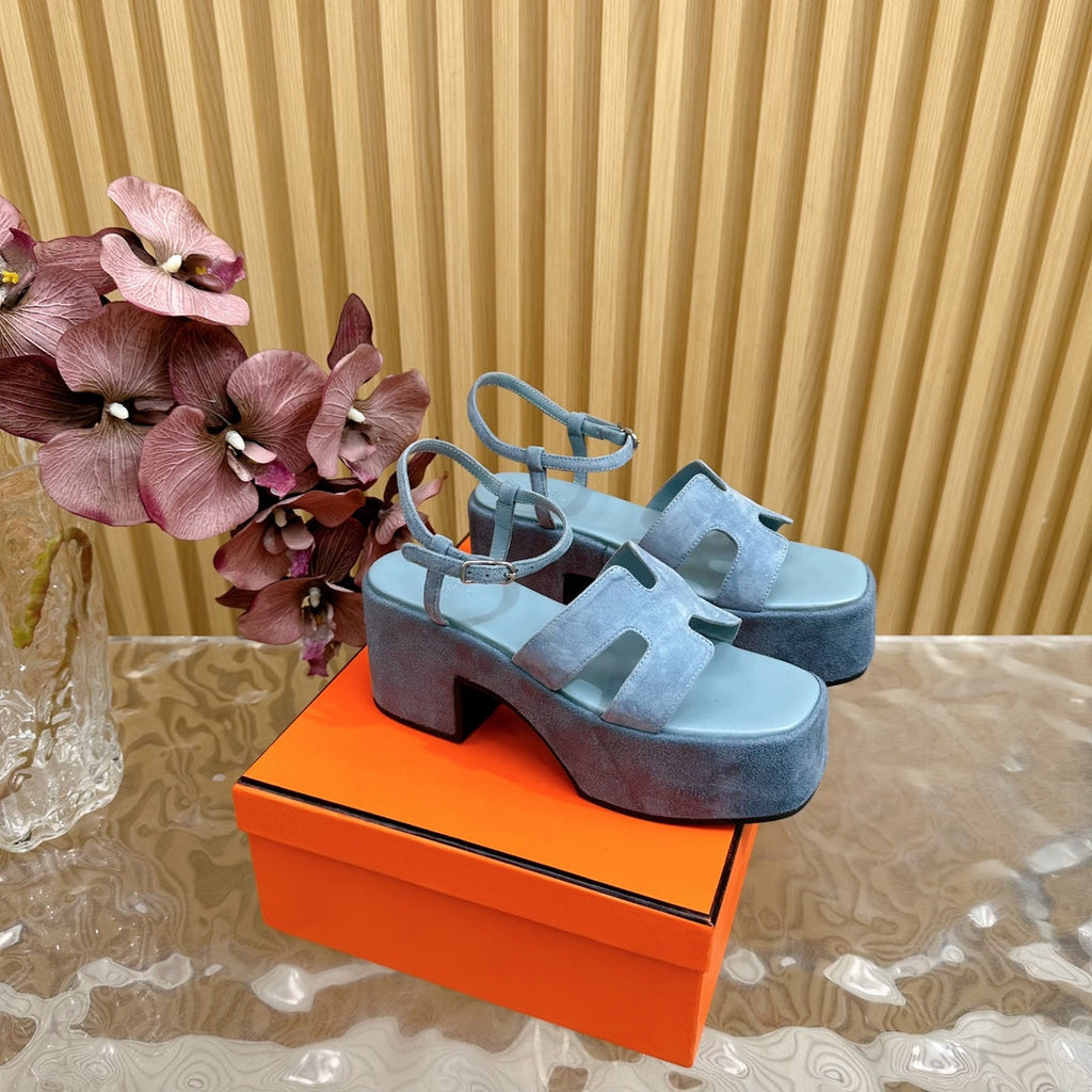 HERMES JAM 30 SANDAL IN SAPPHIRE BLUE VELVET
