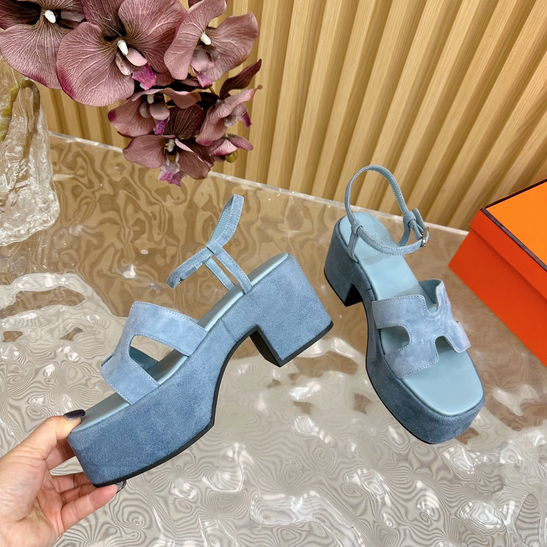 HERMES JAM 30 SANDAL IN SAPPHIRE BLUE VELVET