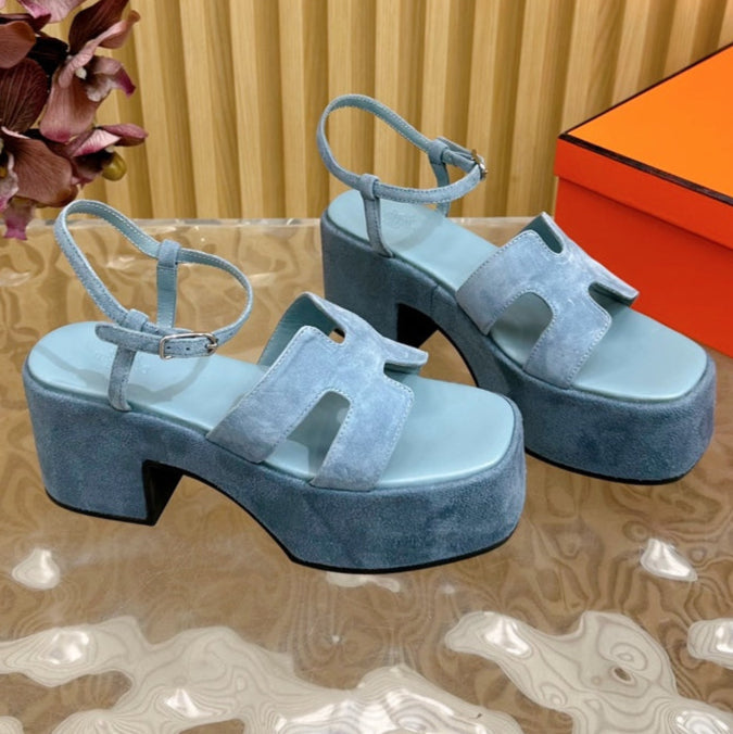 HERMES JAM 30 SANDAL IN SAPPHIRE BLUE VELVET