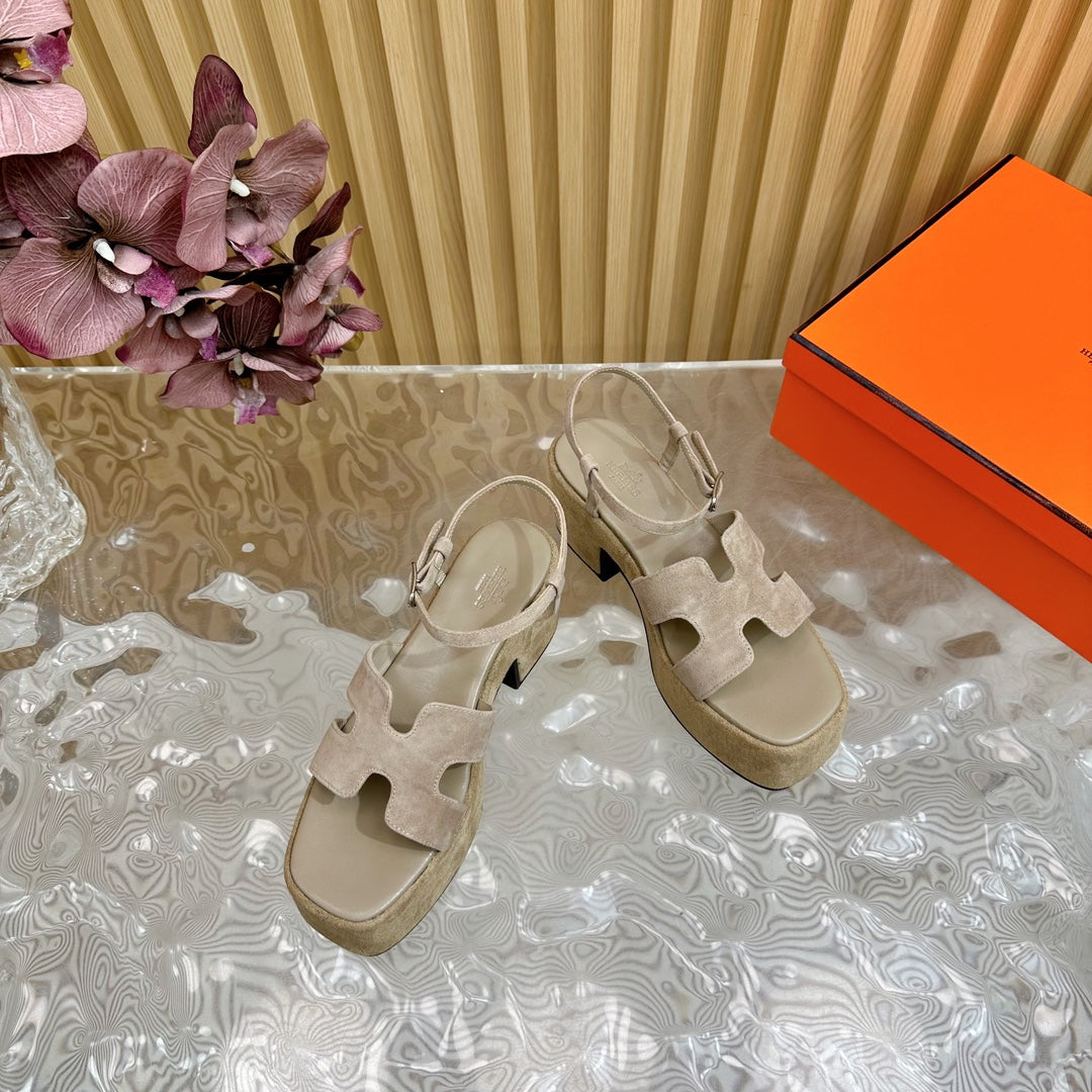 HERMES JAM 30 SANDAL IN TORTILLA BROWN VELVET