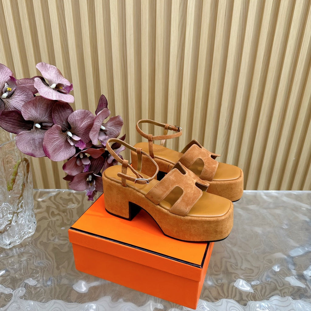 HERMES JAM 30 SANDAL IN CINNAMON BROWN VELVET