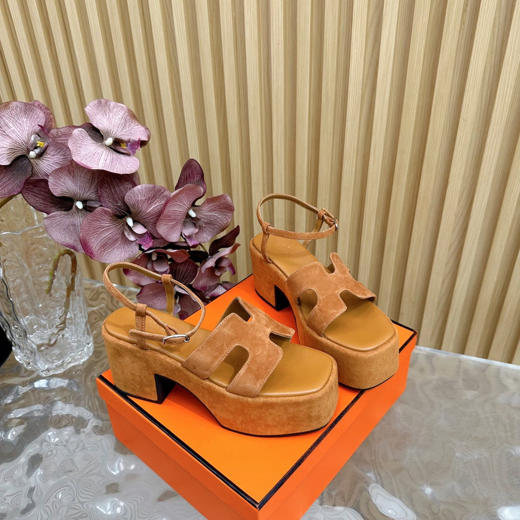 HERMES JAM 30 SANDAL IN CINNAMON BROWN VELVET
