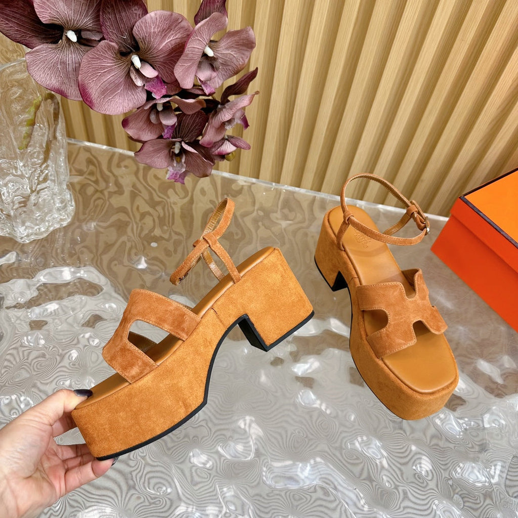 HERMES JAM 30 SANDAL IN CINNAMON BROWN VELVET