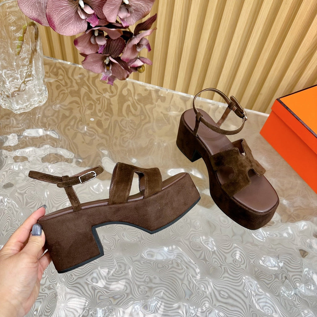 HERMES JAM 30 SANDAL IN CHOCOLATE BROWN VELVET