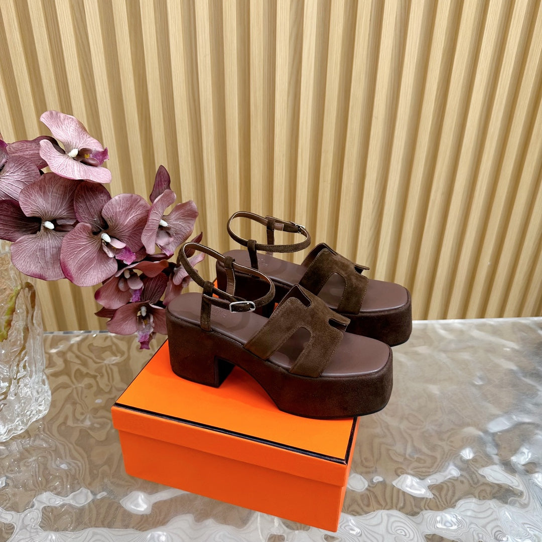 HERMES JAM 30 SANDAL IN CHOCOLATE BROWN VELVET