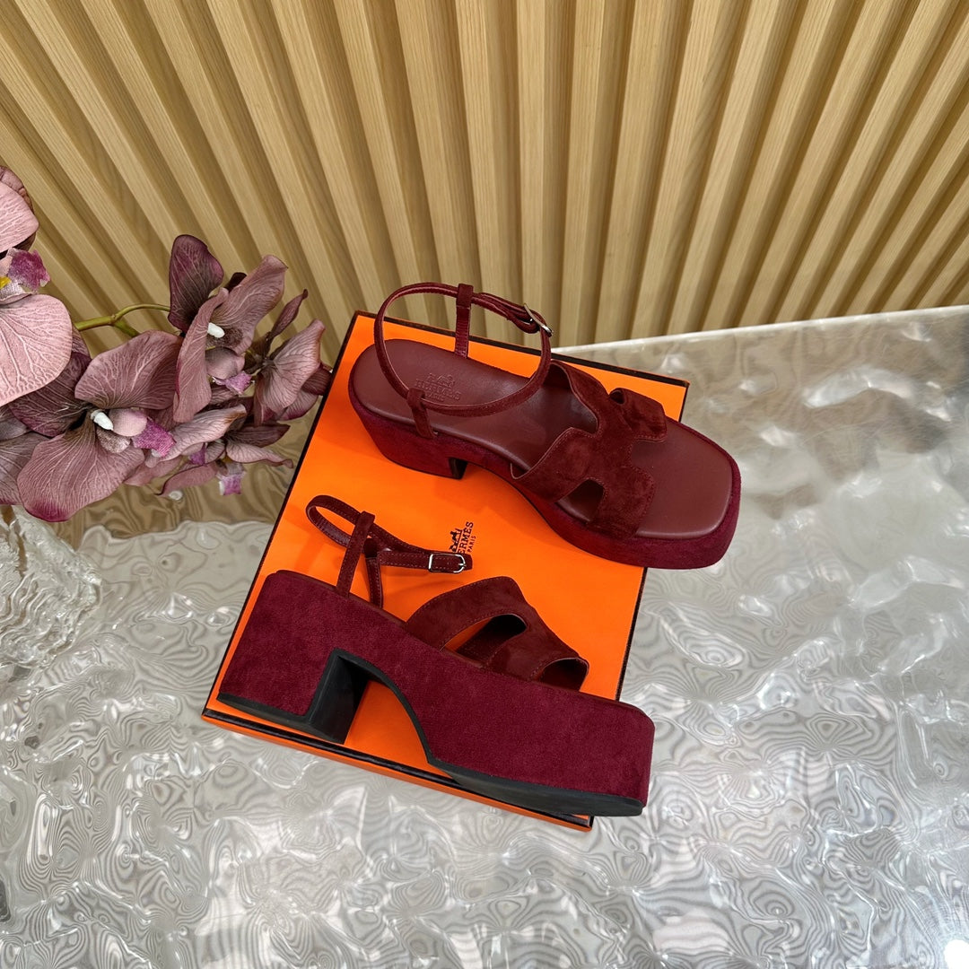 HERMES JAM 30 SANDAL IN BLOOD RED VELVET