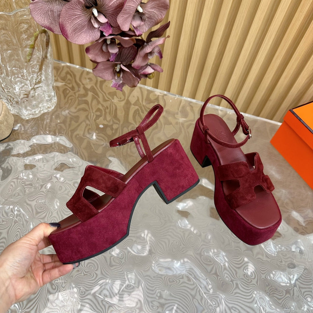 HERMES JAM 30 SANDAL IN BLOOD RED VELVET