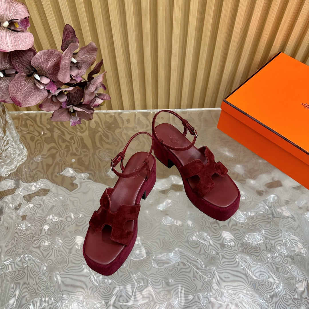 HERMES JAM 30 SANDAL IN BLOOD RED VELVET