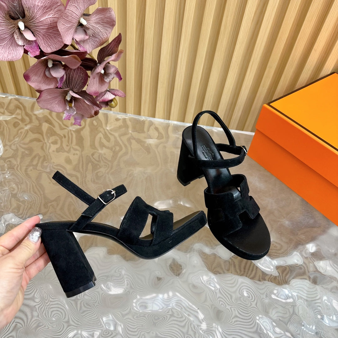 HERMES JAZZ 90 SANDAL IN BLACK SUEDE