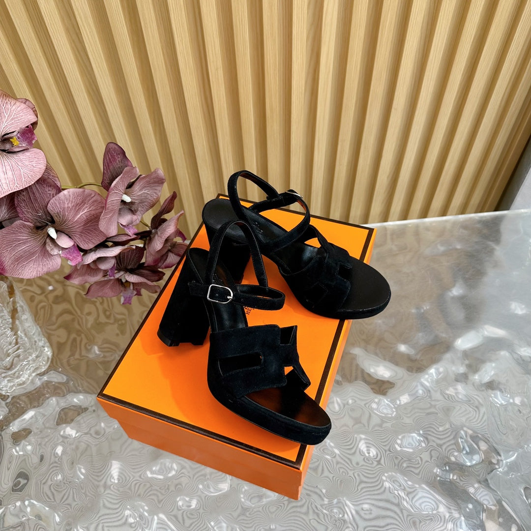 HERMES JAZZ 90 SANDAL IN BLACK SUEDE