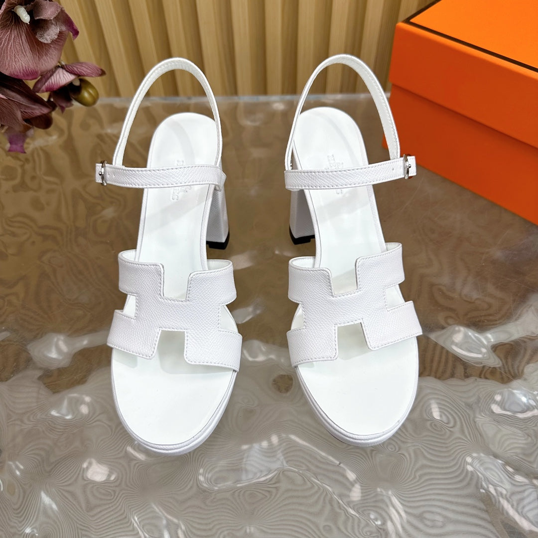HERMES JAZZ 90 SANDAL IN WHITE CALFSKIN