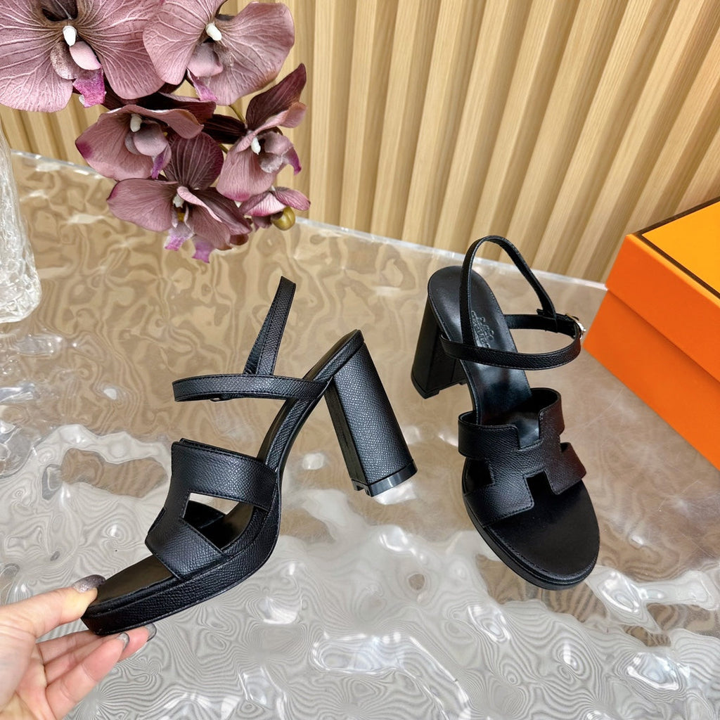 HERMES JAZZ 90 SANDAL IN BLACK CALFSKIN