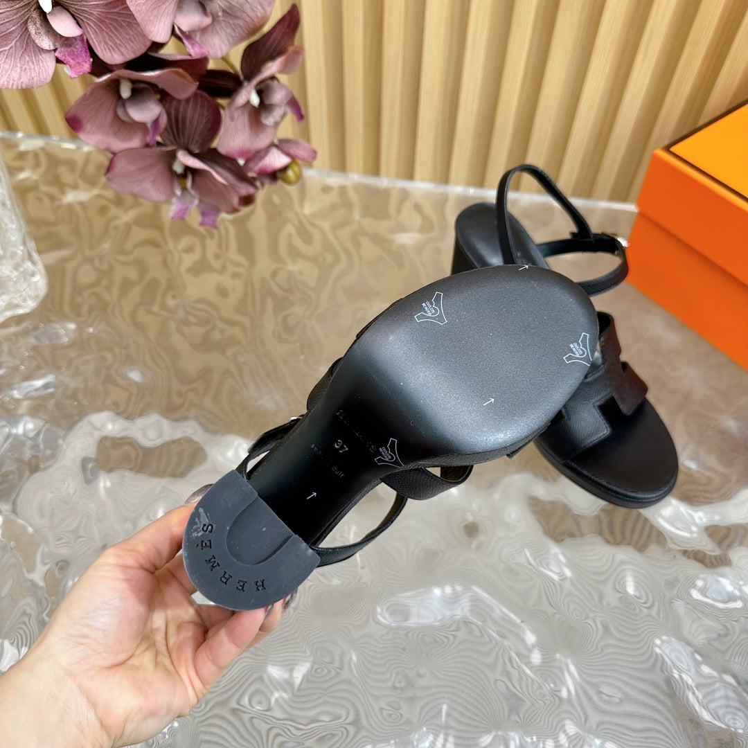 HERMES JAZZ 90 SANDAL IN BLACK CALFSKIN