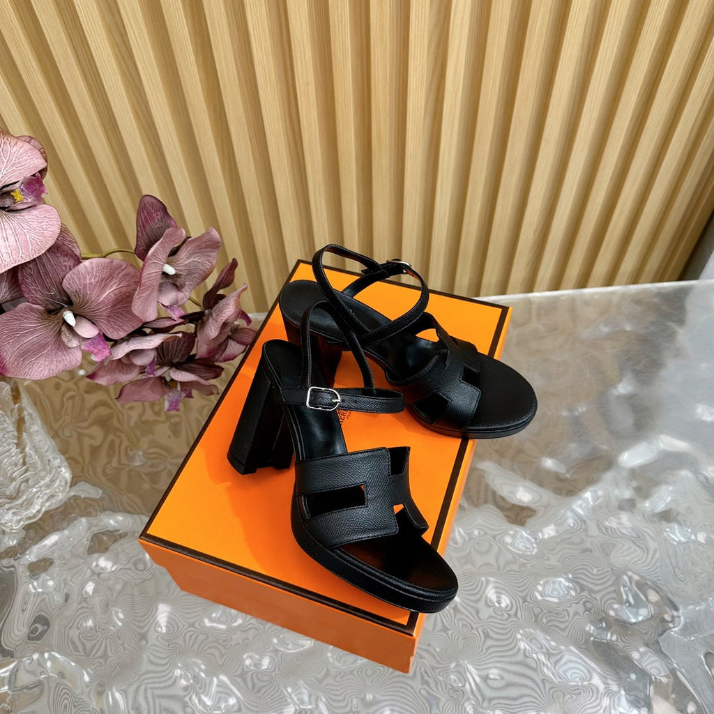 HERMES JAZZ 90 SANDAL IN BLACK CALFSKIN