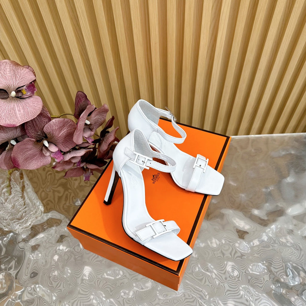 HERMES JULY SANDAL 105 MM IN WHITE CALFSKIN