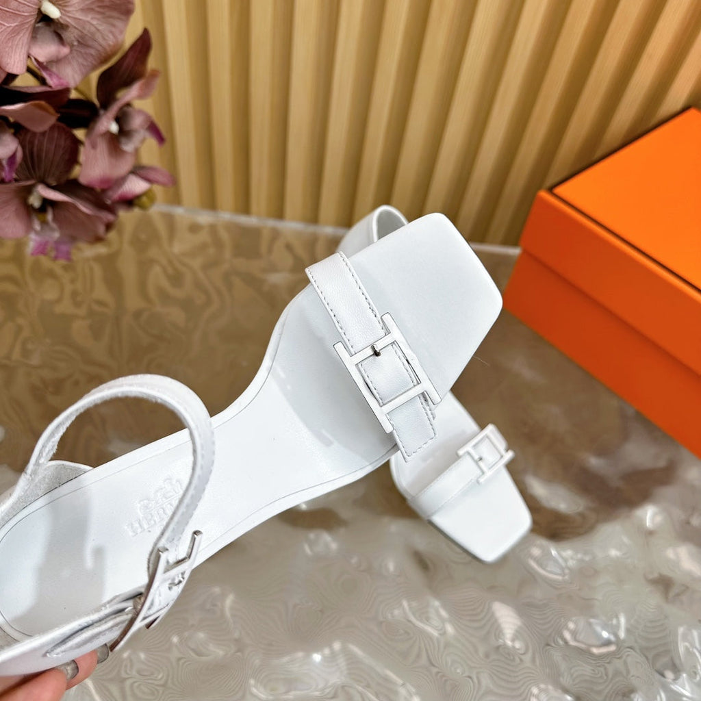 HERMES JULY SANDAL 105 MM IN WHITE CALFSKIN