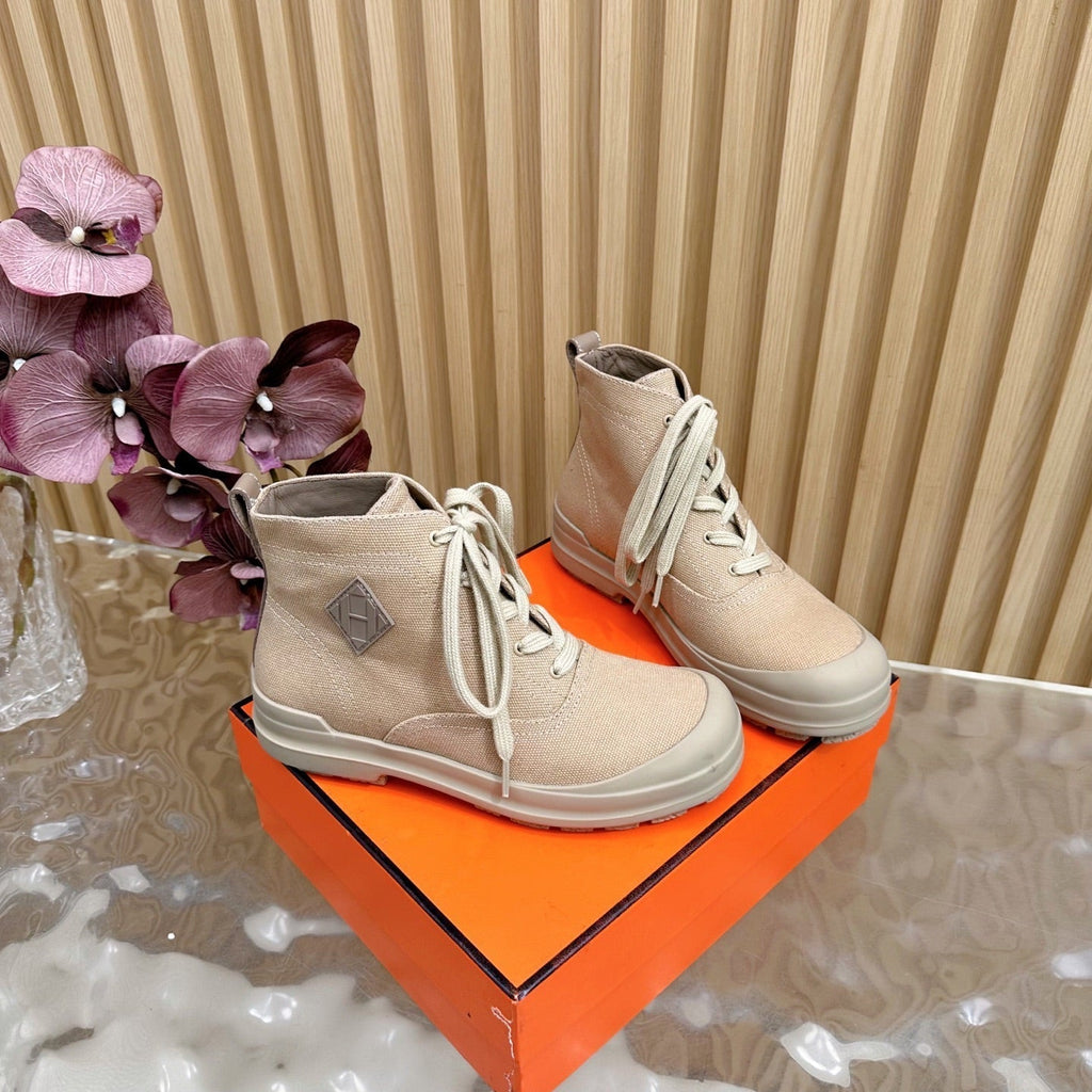 HERMES 25S KOOLER ANKLE BOOTS IN BEIGE CANVAS