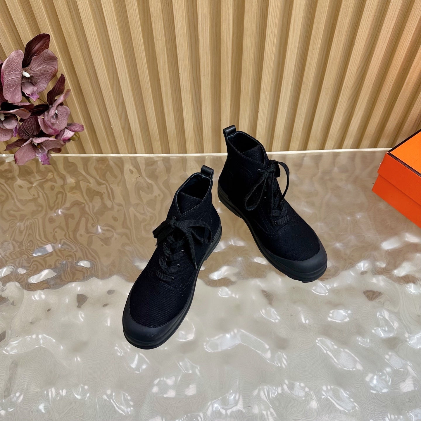 HERMES 25S KOOLER ANKLE BOOTS IN BLACK CANVAS