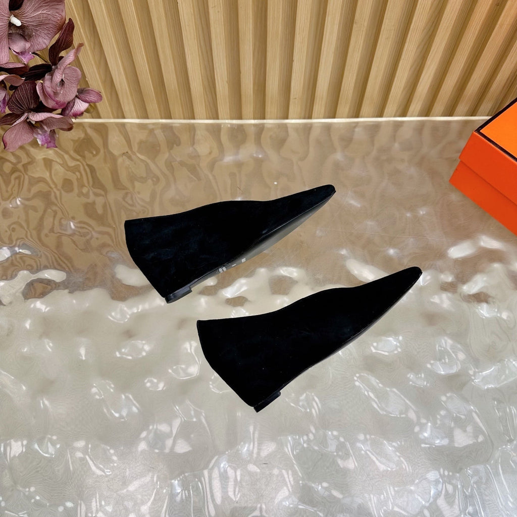 HERMES 25S HIGH-HEEL WEDGE SHOES 50 MM IN BLACK SUEDE