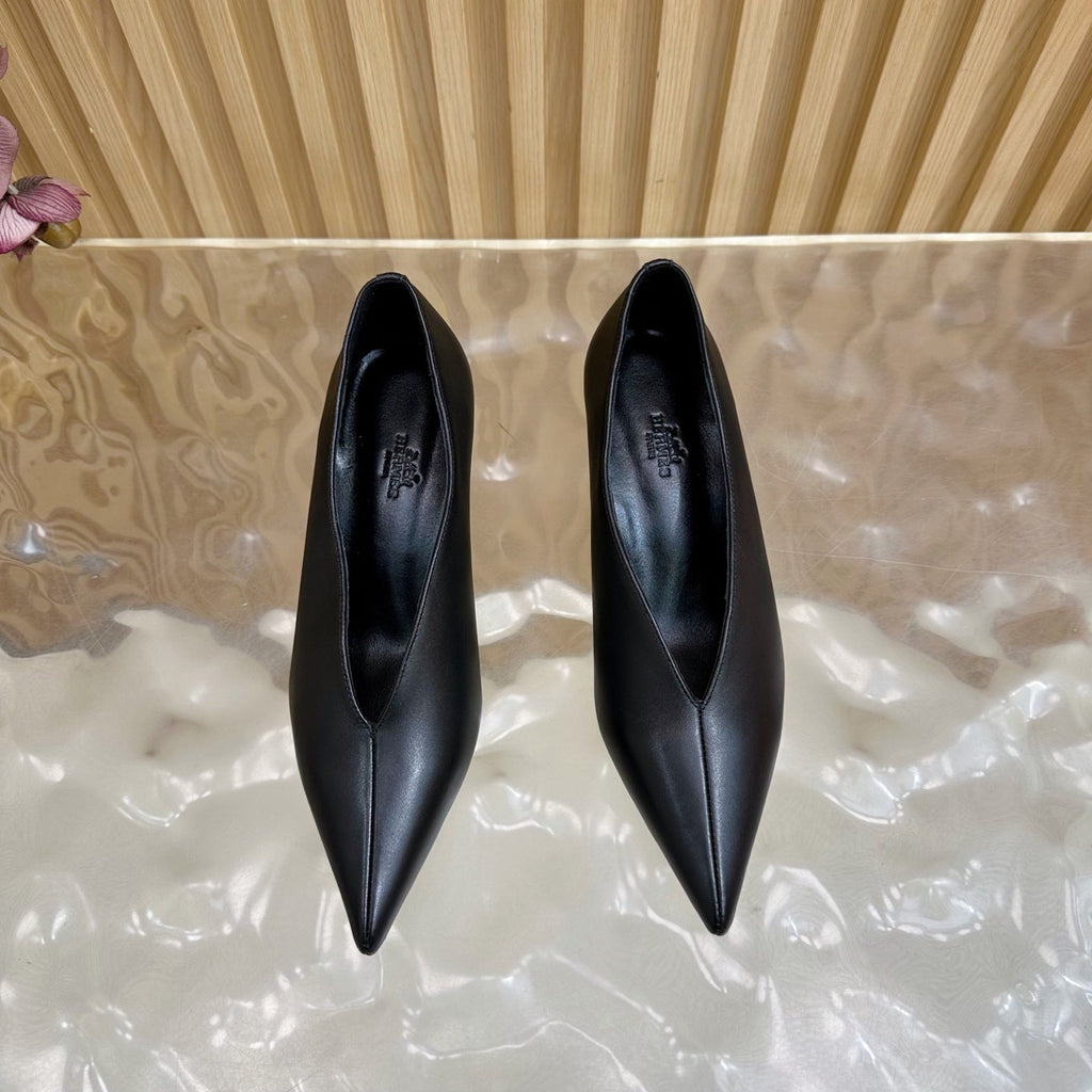 HERMES 25S HIGH-HEEL WEDGE SHOES 50 MM IN BLACK LAMBSKIN