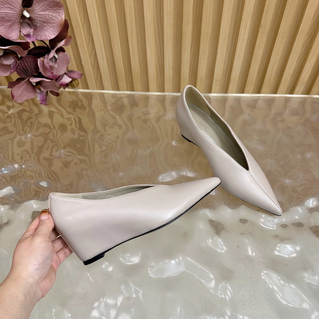 HERMES 25S HIGH-HEEL WEDGE SHOES 50 MM IN PALE PINK BEIGE LAMBSKIN