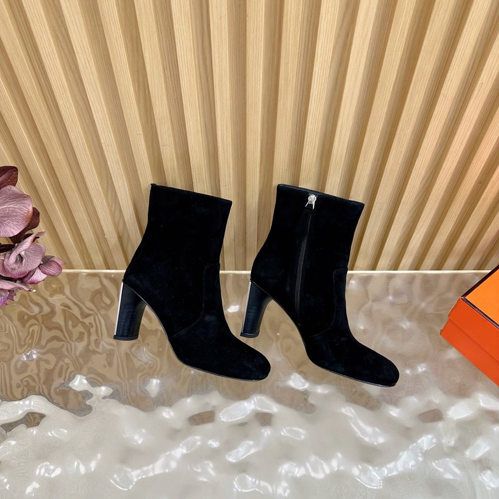 HERMES 25S ANKLE BOOTS 70 MM IN BLACK SUEDE