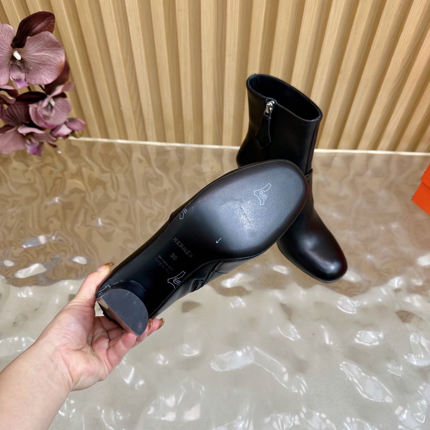 HERMES 25S ANKLE BOOTS 70 MM IN BLACK LAMBSKIN