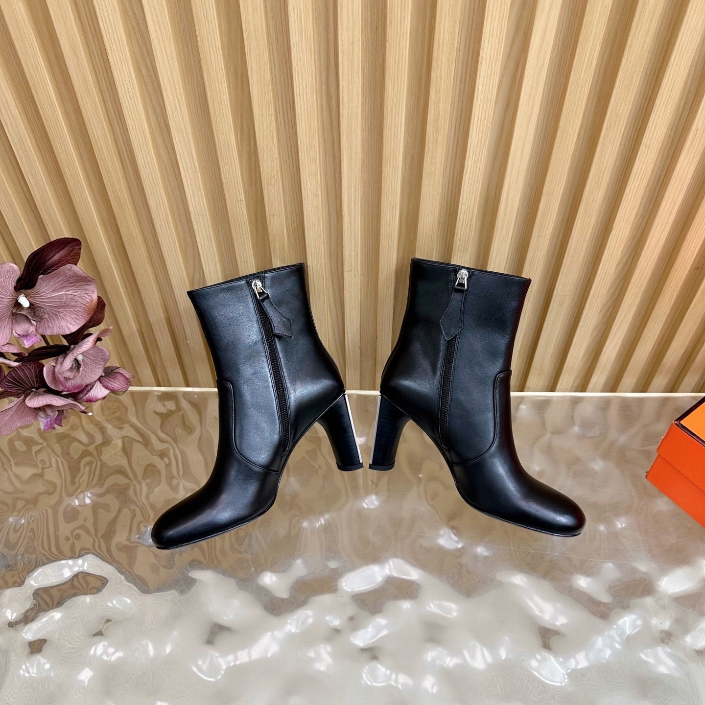 HERMES 25S ANKLE BOOTS 70 MM IN BLACK LAMBSKIN