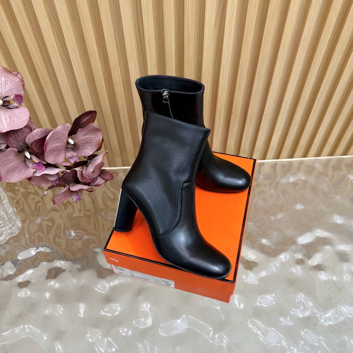 HERMES 25S ANKLE BOOTS 70 MM IN BLACK LAMBSKIN