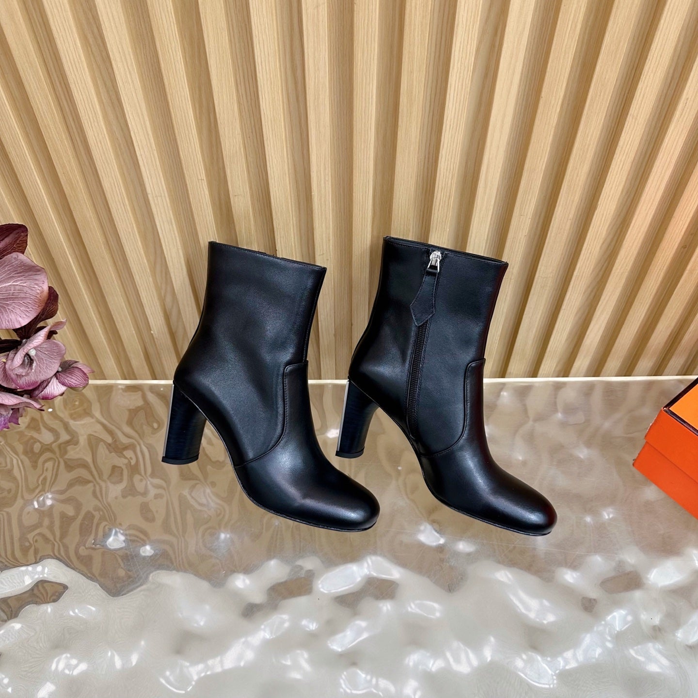 HERMES 25S ANKLE BOOTS 70 MM IN BLACK LAMBSKIN
